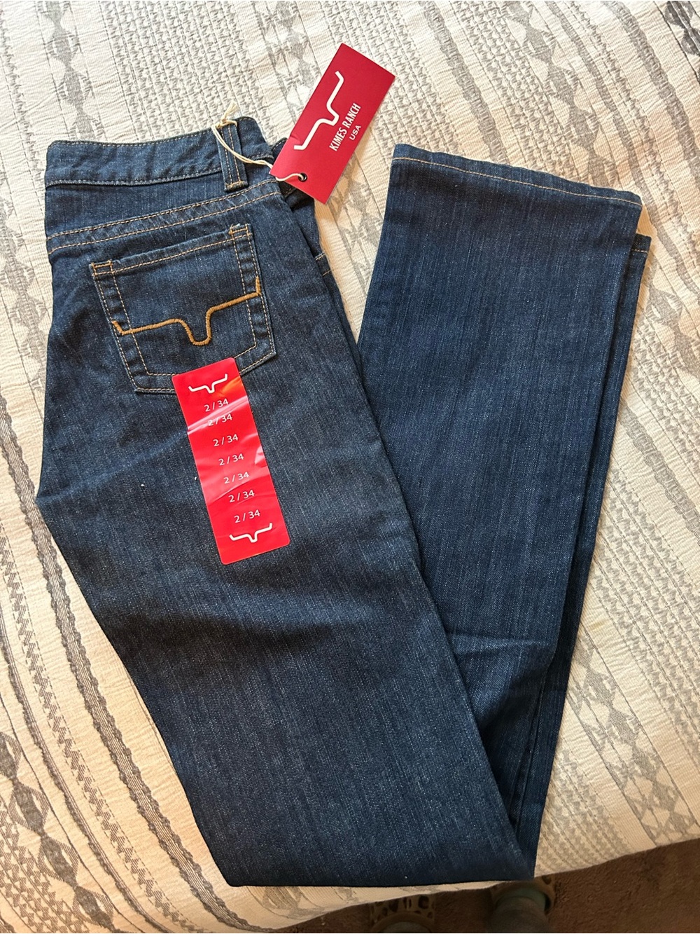 Kimes Ranch Women’s Boot Cut Jeans - Dark Indigo with Gold Stitching